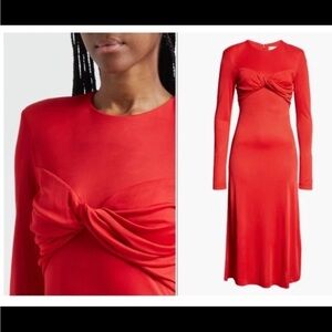 New Farm Rio Twisted Cup Midi Dress Red Long Sleeve Women's M Medium NWT